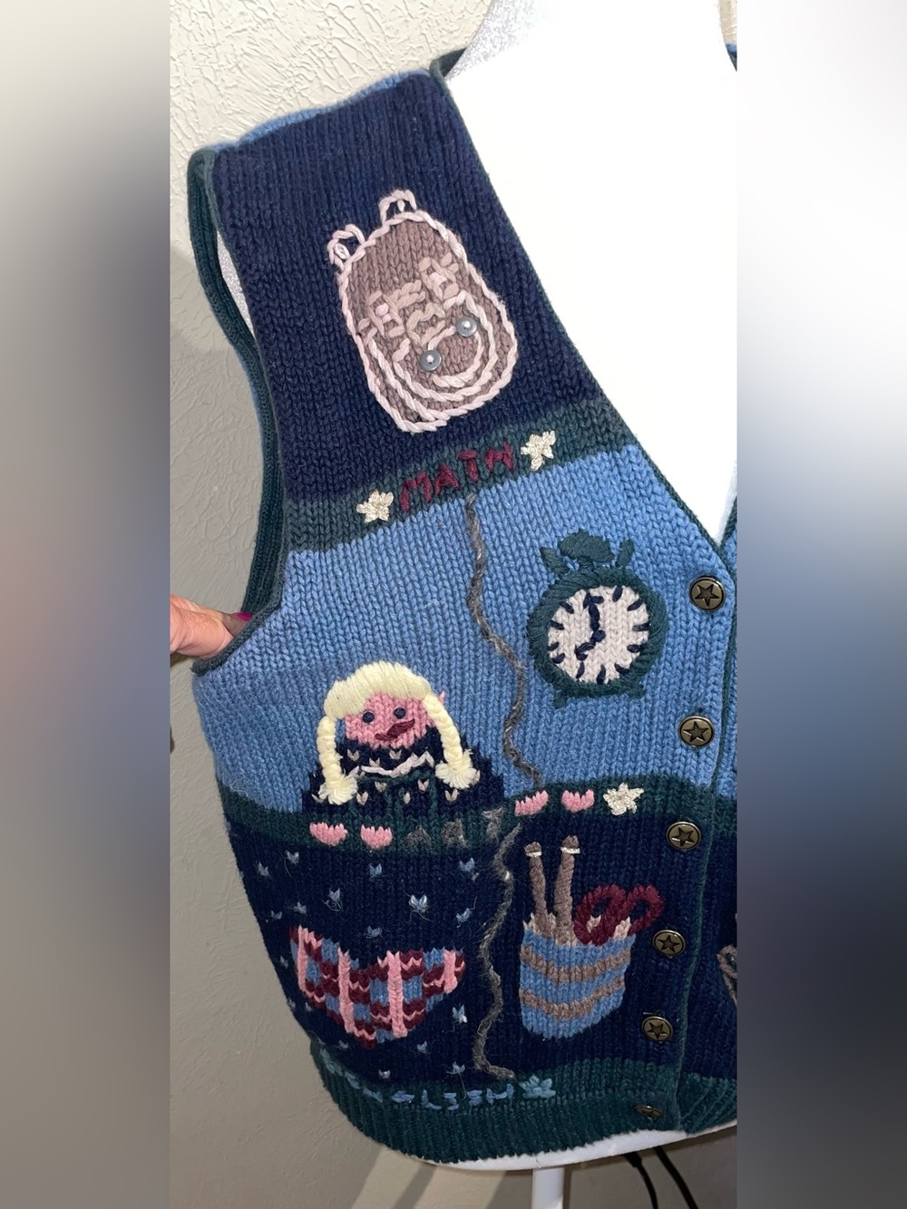Christopher Banks Women Size L Vintage Blue Teacher Sweater Vest Back To School - Picture 3 of 9